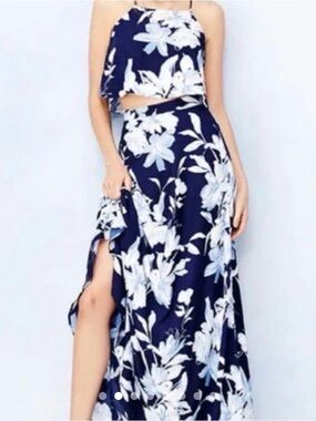 Lulu's Navy & White Floral Maxi Skirt